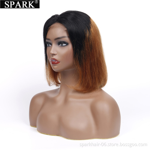 SPARK 1B/30 Ombre Color Lace Front Wigs Human Hair for Women Short Bob 4x4 Lace Closure Straight Brazilian Remy Hair Wigs With
